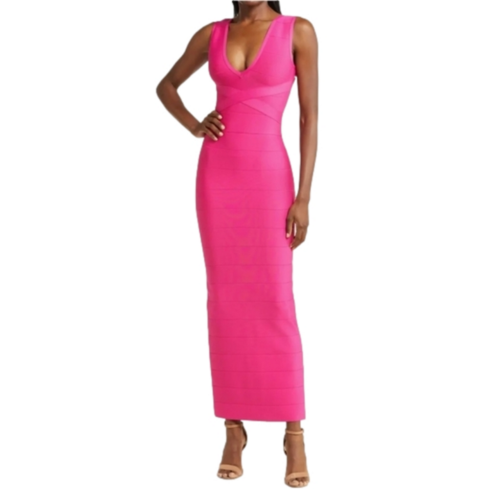 Bebe Bandage V Neck Evening Gown Medium